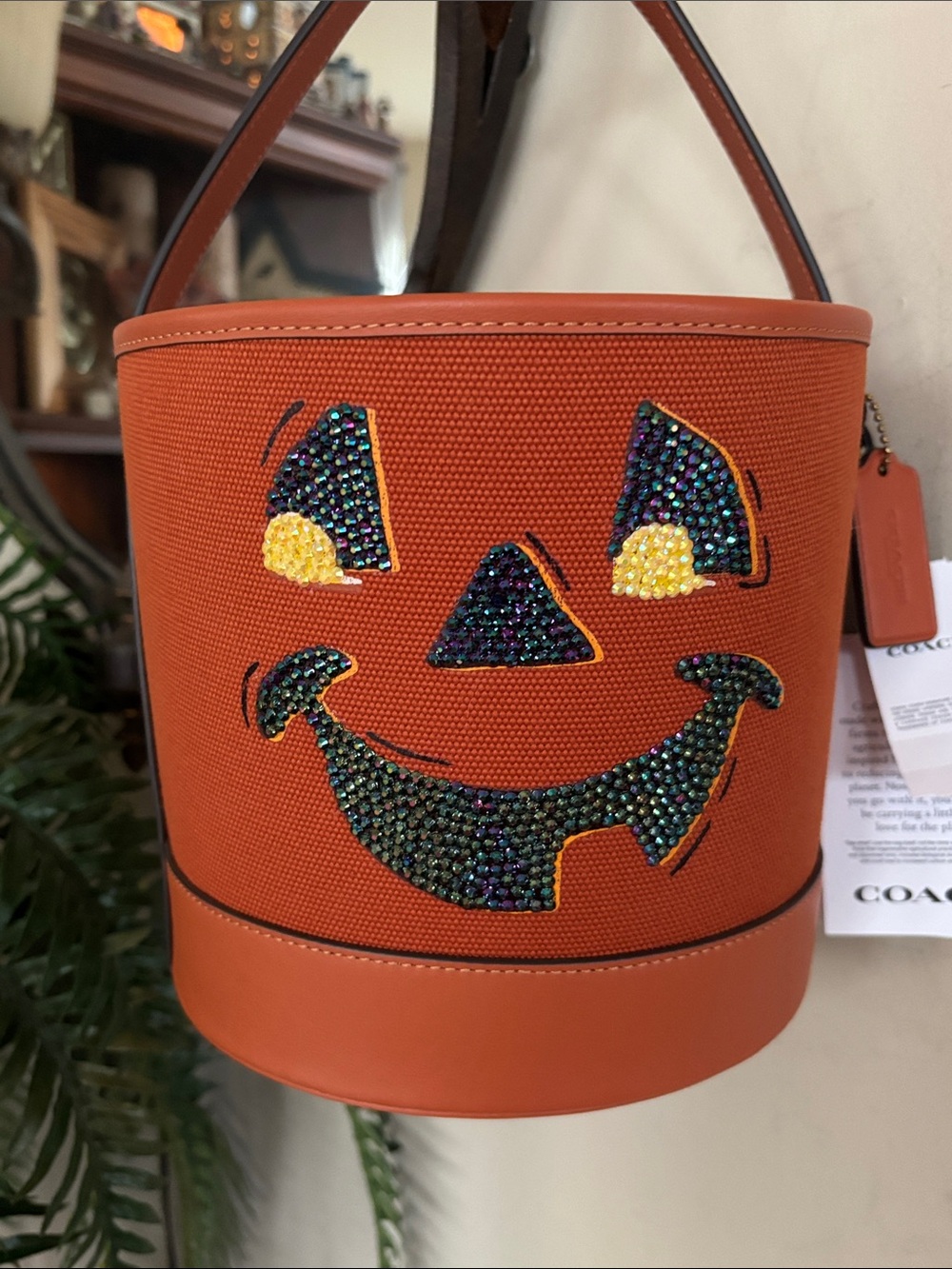Coach CUSTOM Trick Or Treat Bucket Halloween Cotton Leather Jack-o'-lantern Tote - Picture 2 of 14